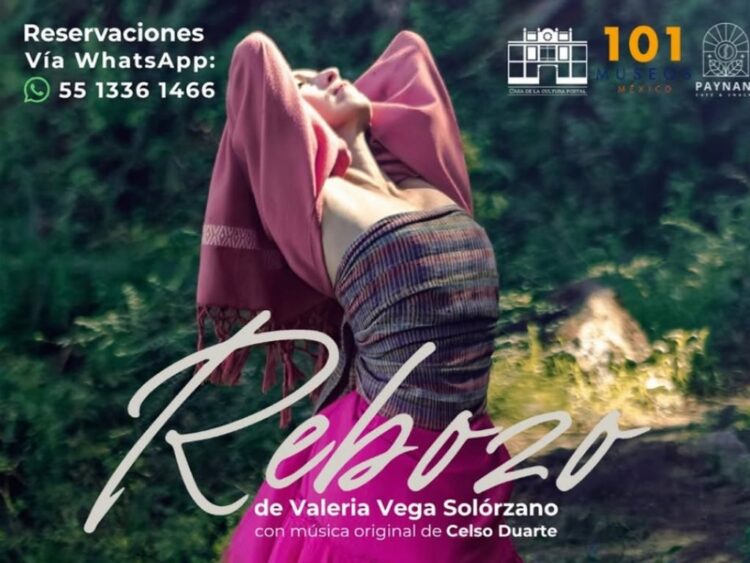 Cartel promocional de REBOZO, obra de danza y teatro de Valeria Vega presentada en la Casa de la Cultura Postal.