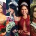 Las cuatro reinas mexicanas coronadas Miss Universo luciendo sus coronas y vestidos elegantes.