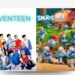 SEVENTEEN y Los Pitufos juntos en la versión K‑pop del video “God of Music”, mostrando color y dinamismo en su mundo azul.