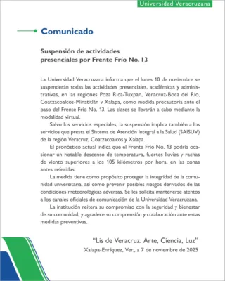 En Veracruz habrá suspensión de actividades presenciales