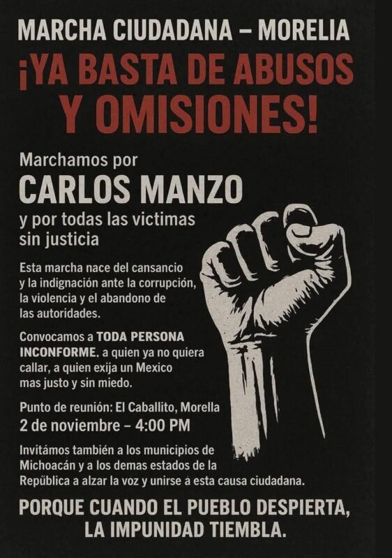 Convocan a marcha y misa por Carlos Manzo