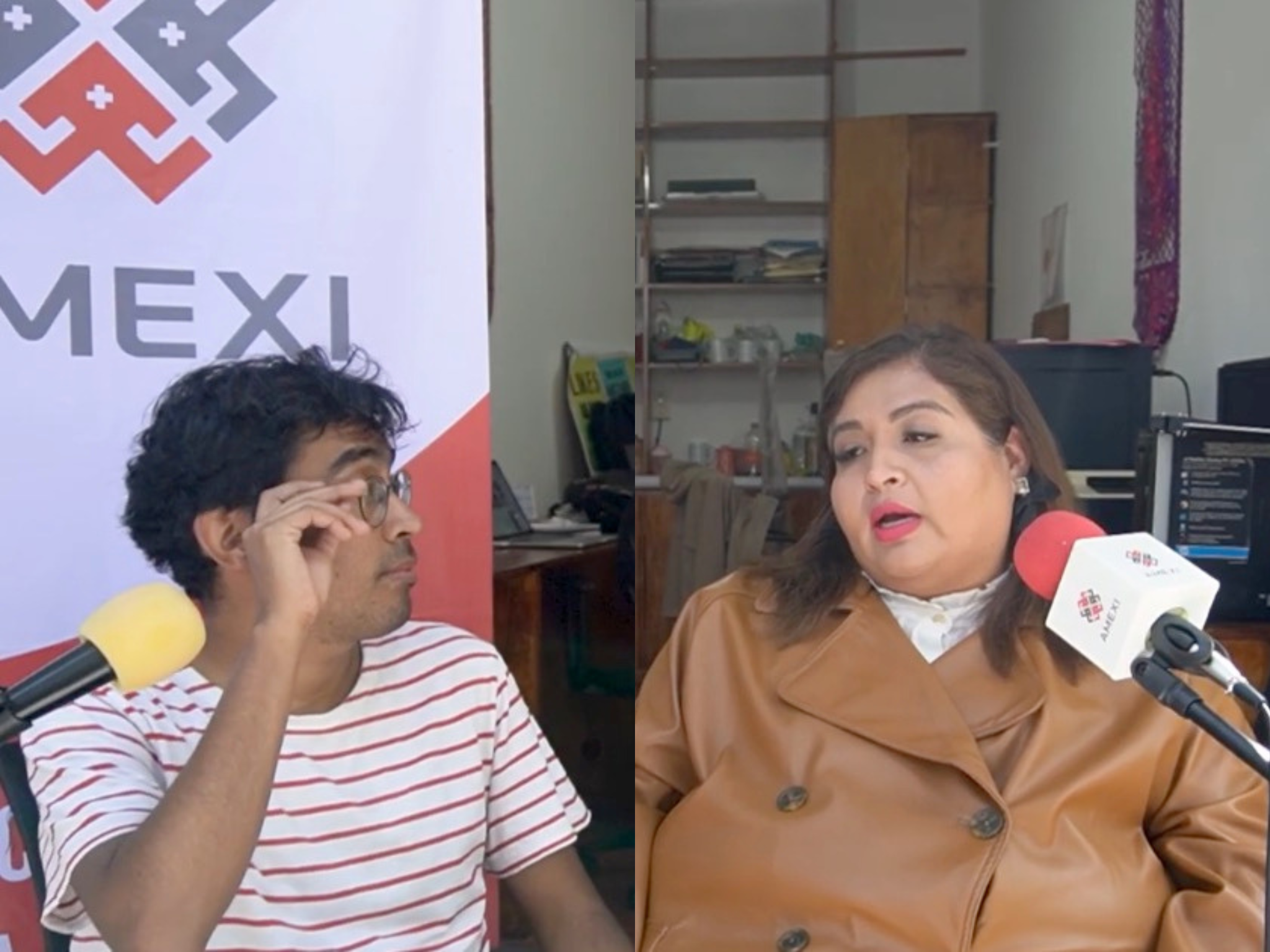 Foto de la diputada Claudia Pérez, sentada en una silla, en interiores, mientras es entrevistada. Lleva blusa azul y chamarra negra, y mira hacia el entrevistador fuera de cuadro mientras habla.