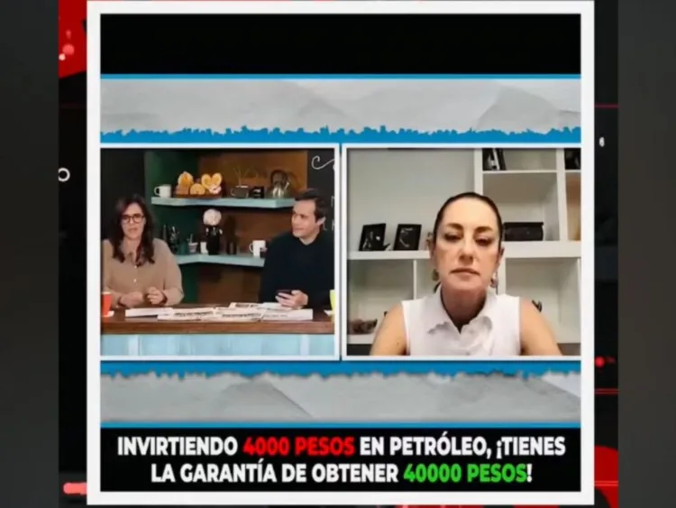 Anuncios fraudulentos con la imagen de Sheinbaum creada con IA que circulan en Google. AMEXI Foto redes sociales