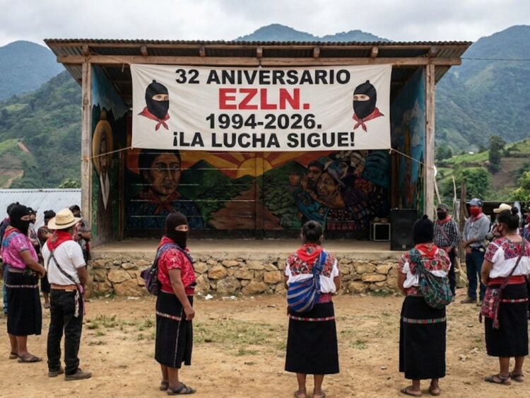 Celebración del 32 aniversario del EZLN en el Caracol de Oventik, Chiapas.