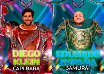 Diego Klein y Lalo España eliminados de ¿Quién es la máscara? 2025 posan tras revelar su identidad en el episodio del 30 de noviembre.