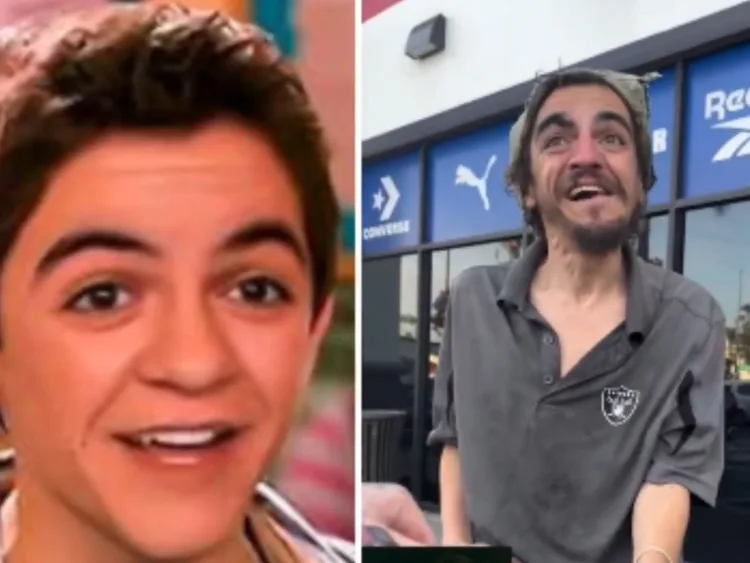 Comparativa de imagen partida que muestra a Tylor Chase como el personaje Martin Qwerly en 'El Manual de Ned' de Nickelodeon (izquierda) y una imagen reciente del actor en situación de calle en California (derecha).