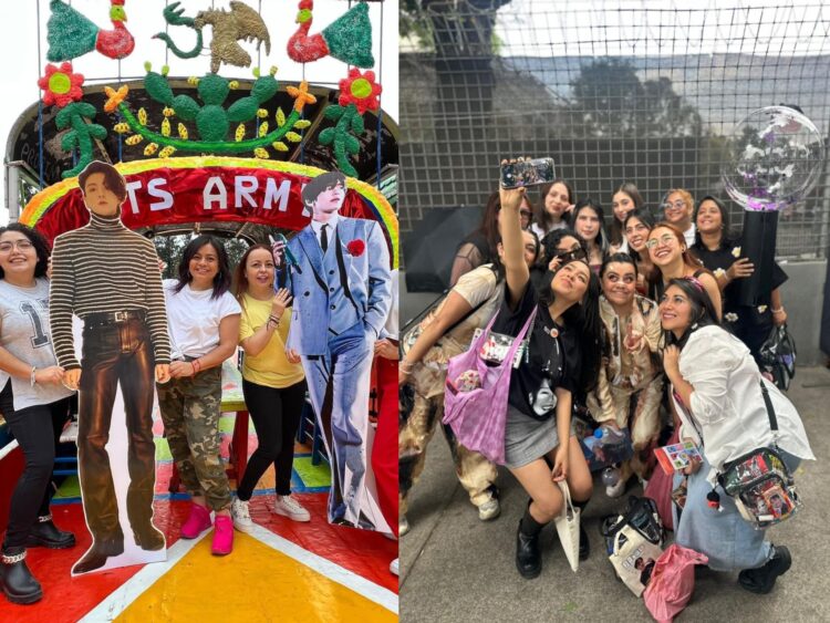 Integrantes de ARMY México posan juntas en un encuentro de fans de BTS, mostrando organización comunitaria y actividades previas a los conciertos en México