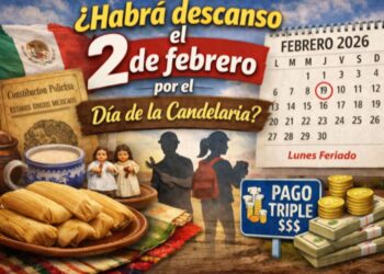Calendario marcado con el lunes 2 de febrero de 2026 como día de descanso obligatorio por el primer puente vacacional en México.