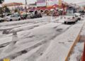 Granizada cubre calles de Teotihuacán, en el Estado de México