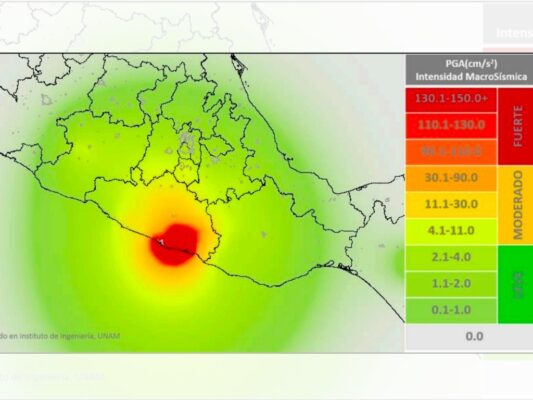 Mapa de intensidades del sismo del 2 de enero de 2026 en Guerrero, elaborado por el Instituto de Ingeniería de la UNAM.