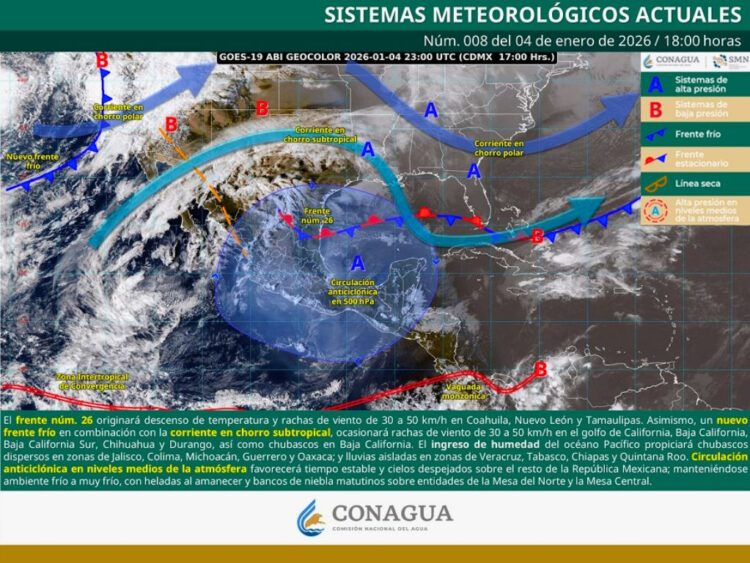 Clima México lunes 5 de enero. AMEXI