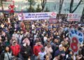 Miles de trabajadores del STUNAM participaron en el mitin frente a la SHCP, en la Ciudad de México, para exigir aumento al presupuesto de las Universidades Públicas