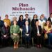 Funcionarios del Gobierno de México y de Michoacán presentan el Plan Michoacán por la Paz y la Justicia en Morelia.