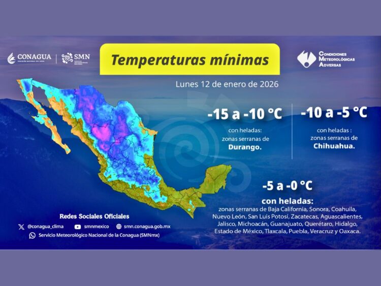 Pronósticos del clima en México en esta lunes 12 de enero. AMEXI