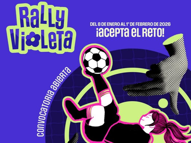 Cartel oficial del Rally Audiovisual Violeta 2026 de PROCINECDMX, invitando a niñas y adolescentes a crear cortometrajes sobre mujeres y fútbol.