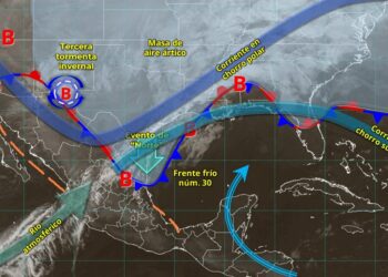 Tormenta invernal en México con lluvias intensas, caída de nieve y fuertes vientos por el frente frío 30, según el Servicio Meteorológico Nacional.