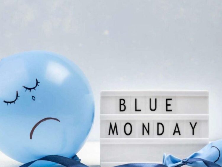 Ilustración conceptual del Blue Monday, con una persona reflexiva que simboliza el ánimo asociado al lunes más triste del año.