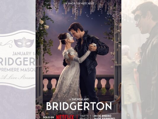magen promocional de la serie Bridgerton que anuncia la Temporada del Amor y el estreno de la cuarta temporada con eventos y activaciones globales.