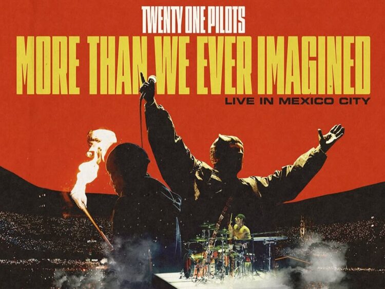 Póster oficial de Twenty One Pilots: More Than We Ever Imagined mostrando a Tyler Joseph y Josh Dun sobre un escenario iluminado, anunciando la película‑concierto en cines IMAX.