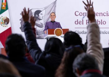 La presidenta Claudia Sheinbaum, en la Mañanera del Pueblo