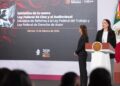 Claudia Curiel de Icaza, secretaria de Cultura, presenta en la mañanera de Claudia Sheinbaum la nueva Ley Federal de Cine y el Audiovisual. AMEXI Foto Presidencia