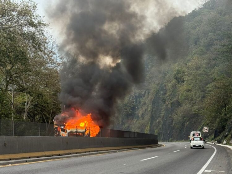 Quema de un vehículo en una carretera de Michoacán, tras la captura y muerte de Nemesio Oseguera.