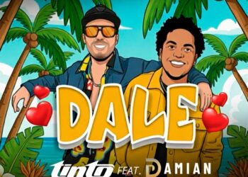 Damián y Tinto posan durante la promoción de su sencillo “Dale”, una colaboración de champeta pop urbana con estética caribeña y vibrante.