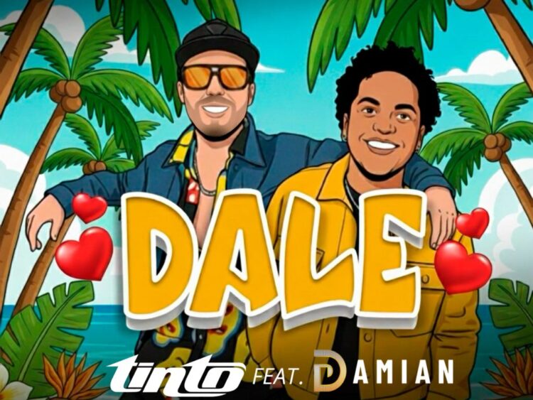 Damián y Tinto posan durante la promoción de su sencillo “Dale”, una colaboración de champeta pop urbana con estética caribeña y vibrante.