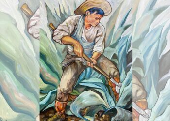 Obras de grabado, pintura y fotografía sobre la cultura del maguey exhibidas en la Galería Mezcalfest, en la colonia Roma Sur.