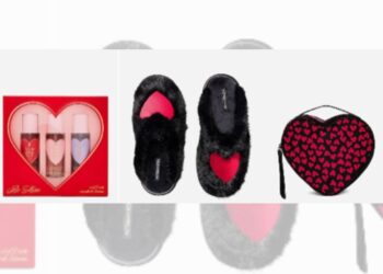 Caja de regalo de San Valentín con fragancias, estuche en forma de corazón y pantuflas suaves, ideal para un detalle romántico de último momento.