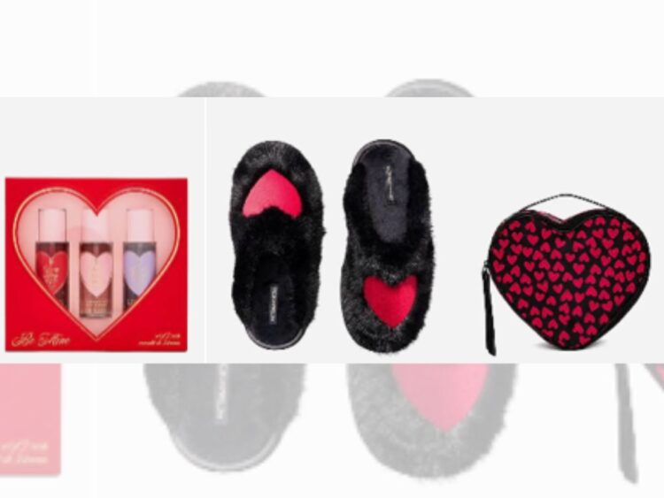 Caja de regalo de San Valentín con fragancias, estuche en forma de corazón y pantuflas suaves, ideal para un detalle romántico de último momento.