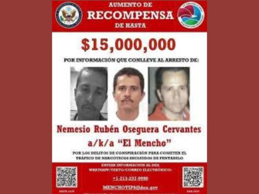 Imagen difundida por la DEA sobre la recompensa que ofrecía por datos del narcotraficante mexicano Nemesio Oseguera, "el Mencho".
