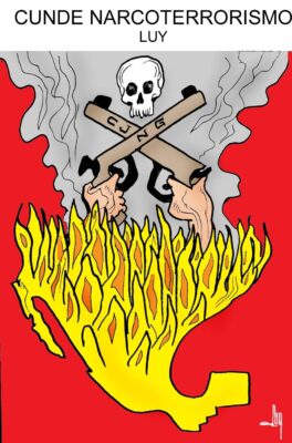 Caricatura con el mensaje Cunde el narcoterrorismo en México