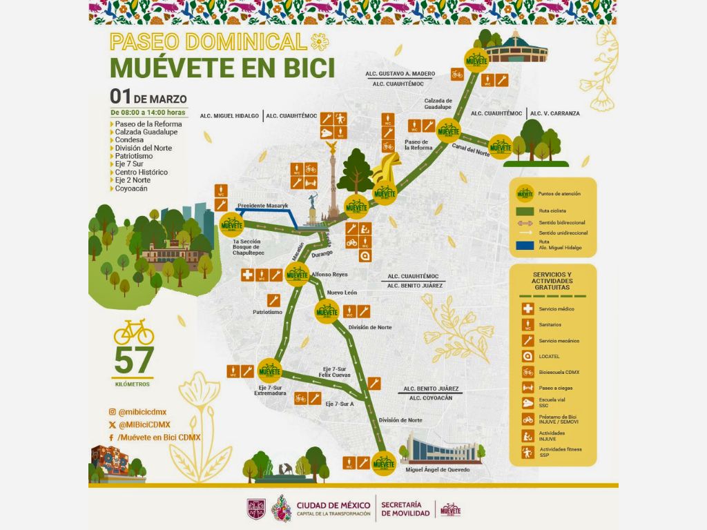 Muévete en Bici del domingo 1 de marzo. AMEXI