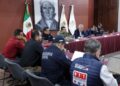 Autoridades de seguridad, protección civil, Guardia Nacional y el gobernador de Michoacán reunidos en sesión del Gabinete de Seguridad de Michoacán