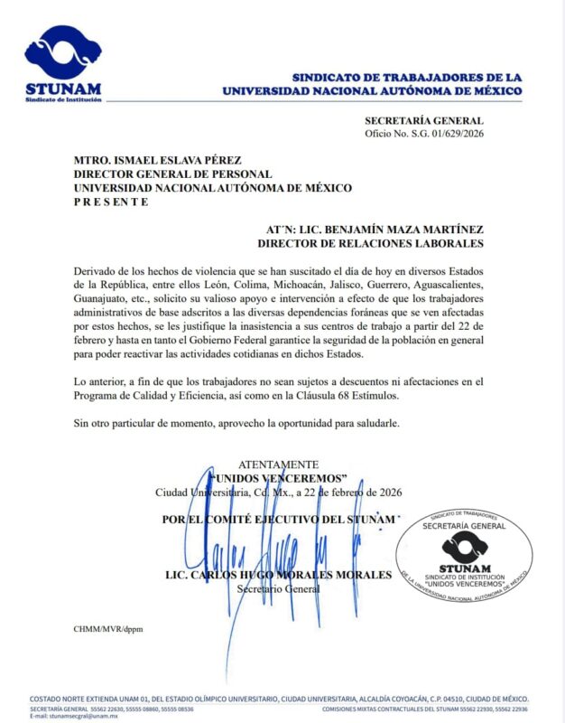 STUNAM pide medidas luego de ola de violencia (Foto: AMEXI-STUNAM) 