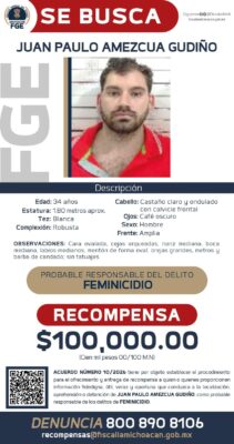 Fiscalía de Michoacán ofrece recompensa por feminicida de Frida S.