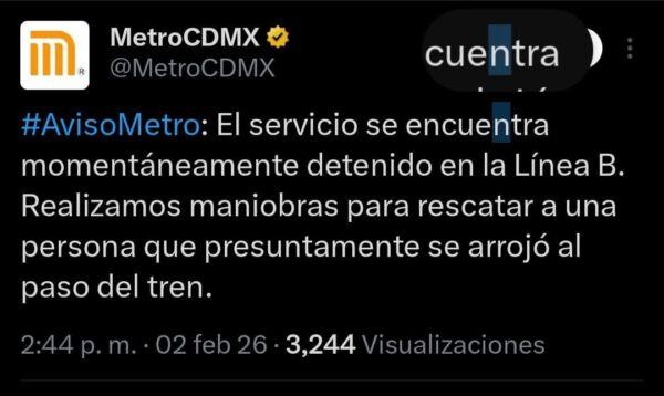 Suspenden servicio de la Línea B del Metro para rescatar a una mujer que se aventó a las vías