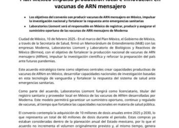Comunicado de la SSA: En México se fabricarán vacunas con tecnología de ARN mensajero (ARNm)