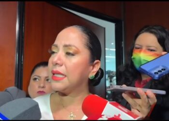 Entre sollozos, la senadora del PVEM, Juanita Guerra explica por qué acudió al salón de belleza que discretamente instalaron en el Senado.