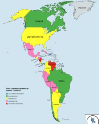 Muestra gráfica de las categorías respecto a la libertad de expresión y prensa de 23 países americanos.