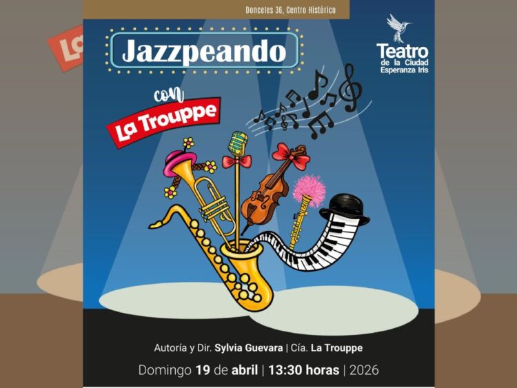 Integrantes de La Trouppe actúan en el espectáculo “Jazzpeando” con títeres, música jazz en vivo y vestuarios coloridos en el Teatro de la Ciudad Esperanza Iris.