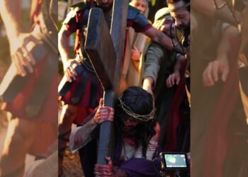 Marc Clotet caracterizado como Jesús durante el rodaje de la película “La Última Semana de Jesús”.