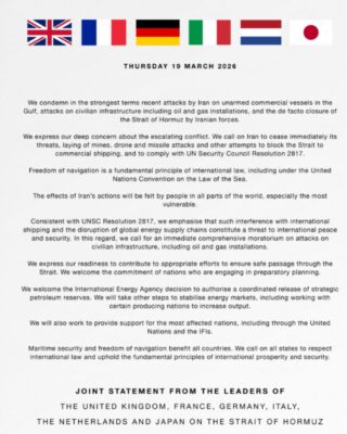 Los líderes de Reino Unido, Francia, Alemania, Italia, Países Bajos, Japón y Canadá, en una declaración conjunta, condenaron la violencia y pidieron un alto al fuego inmediato