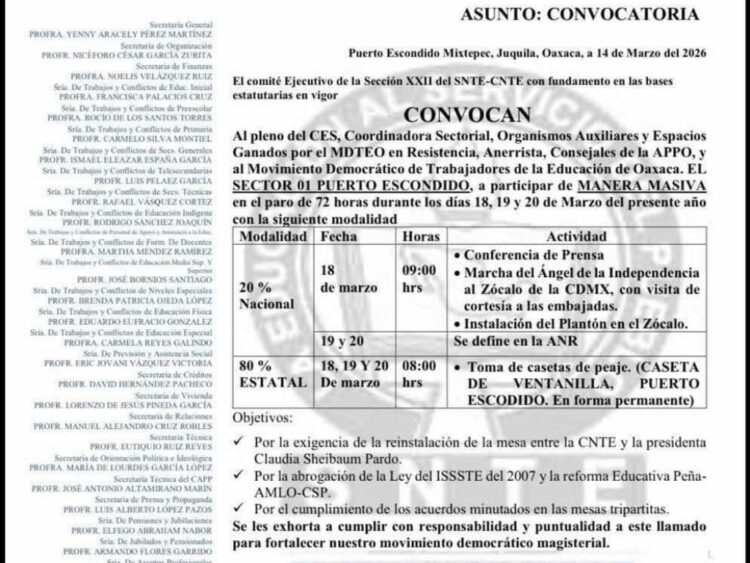 Sección 22 confirma en Oaxaca toma de carreteras, casetas de peaje, plazas comerciales y oficinas en comienzo de paro de 72 horas