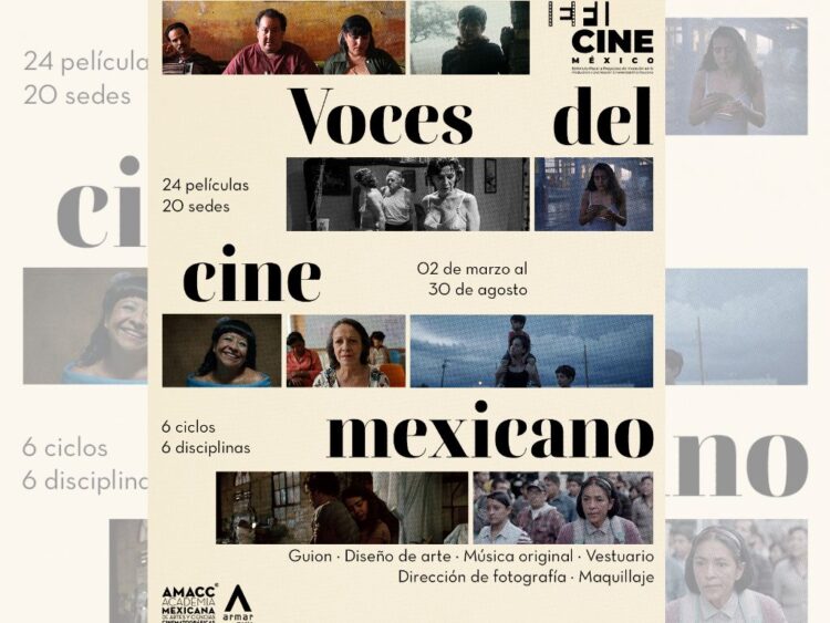 Pantalla de cine con proyección de película mexicana durante ciclo enfocado en diseño de arte y narrativa visual.