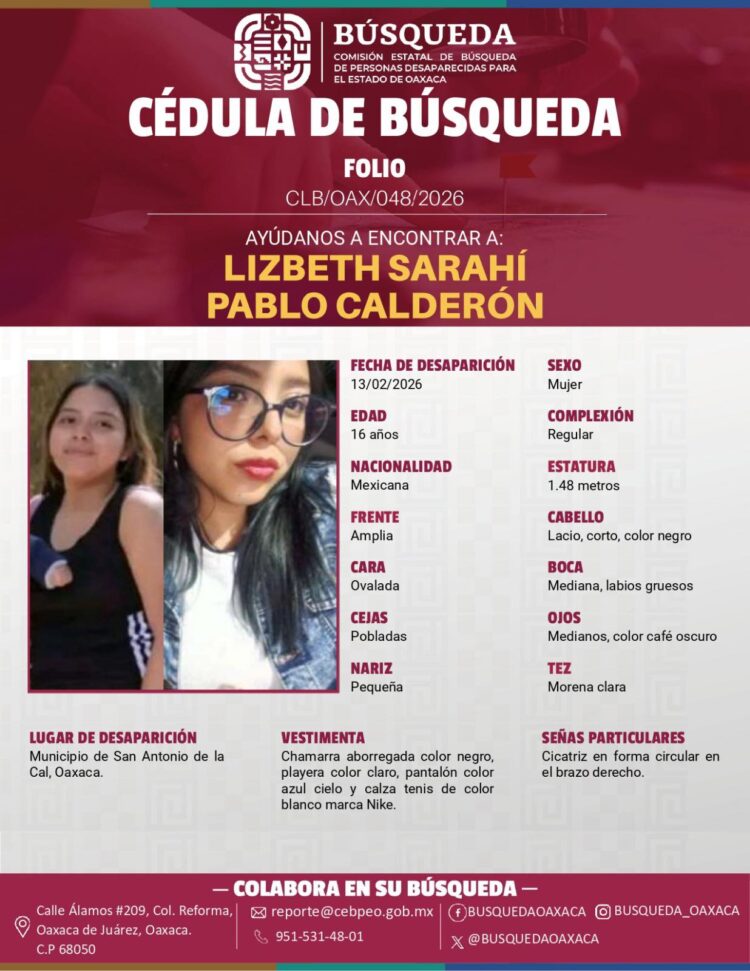 Lisbeth Saraí, 16 días sin saber de ella en Oaxaca