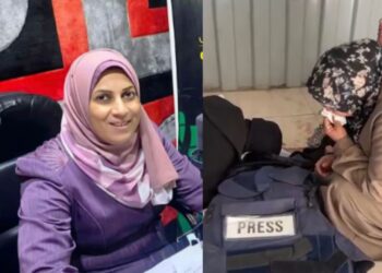 Amal Shamali, periodista de Qatar Radio (derecha), murió en el campamento de refugiados Nuseirat, en la Franja de Gaza, por un ataque aéreo israelí
