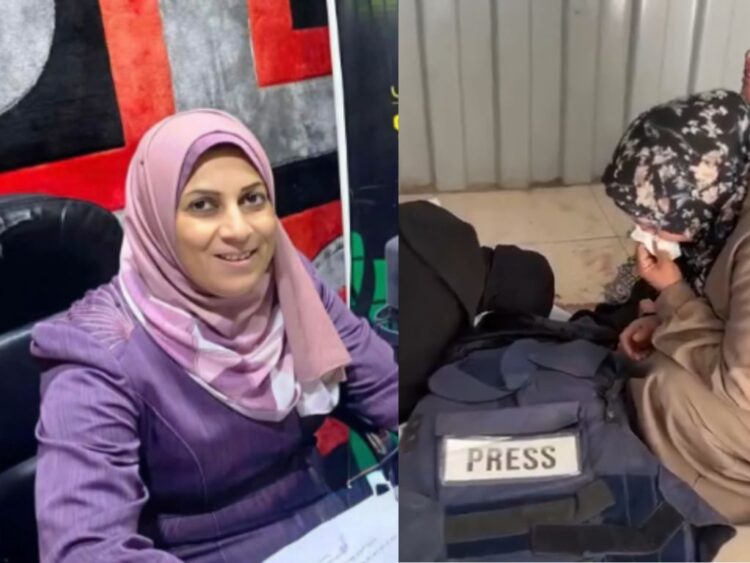 Amal Shamali, periodista de Qatar Radio (derecha), murió en el campamento de refugiados Nuseirat, en la Franja de Gaza, por un ataque aéreo israelí