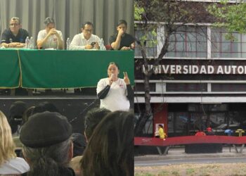 Trabajadores del SUTUACM en asamblea general votando la prórroga de huelga para el 12 de marzo en la Ciudad de México.
